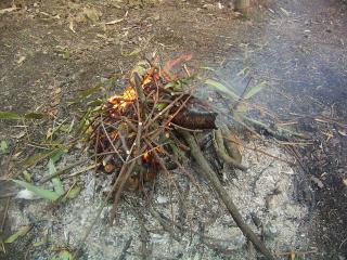 剪定枝で焚き火